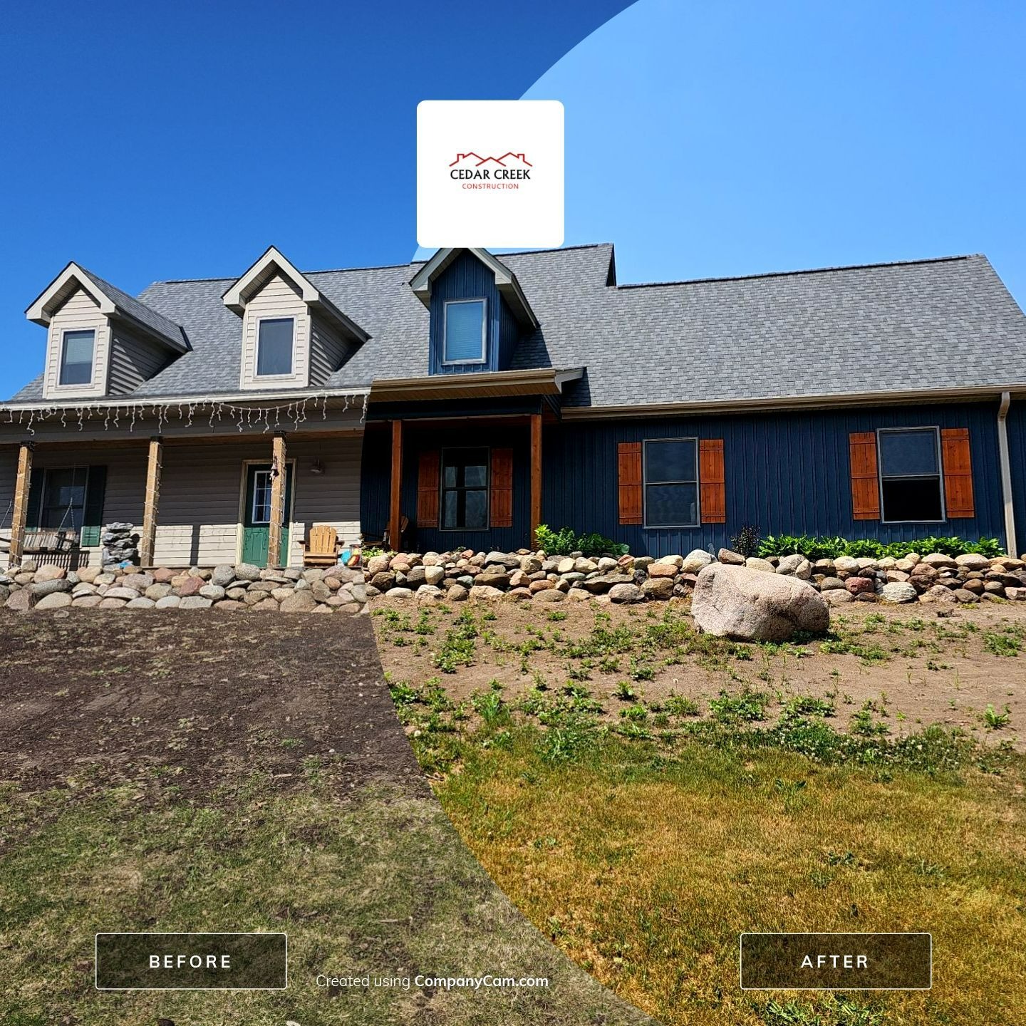 Before and after with cedar shutters